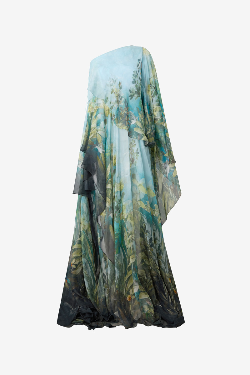 Extra-Long Silk Dress With Nature Print 1