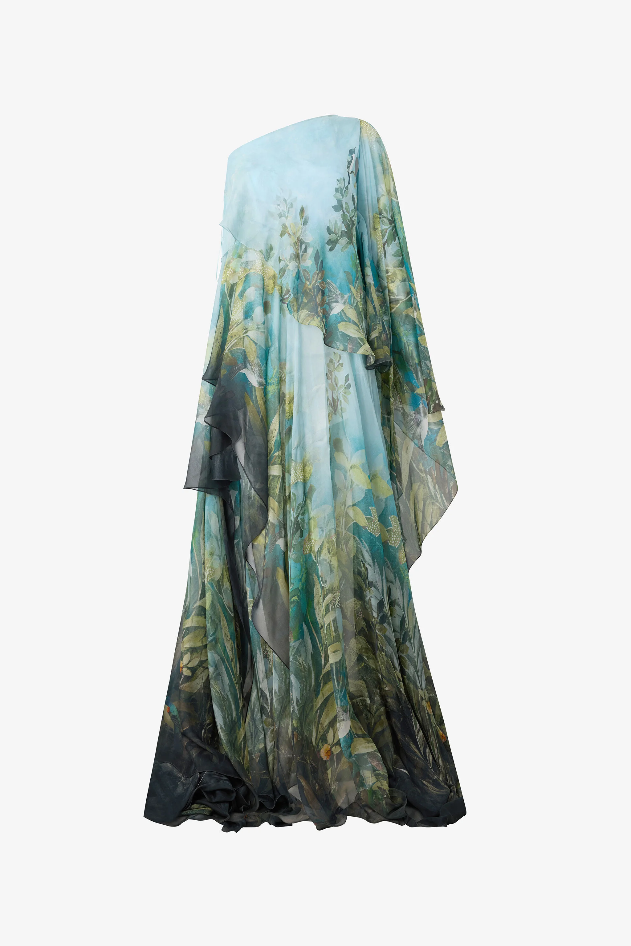 Extra-Long Silk Dress With Nature Print - 1
