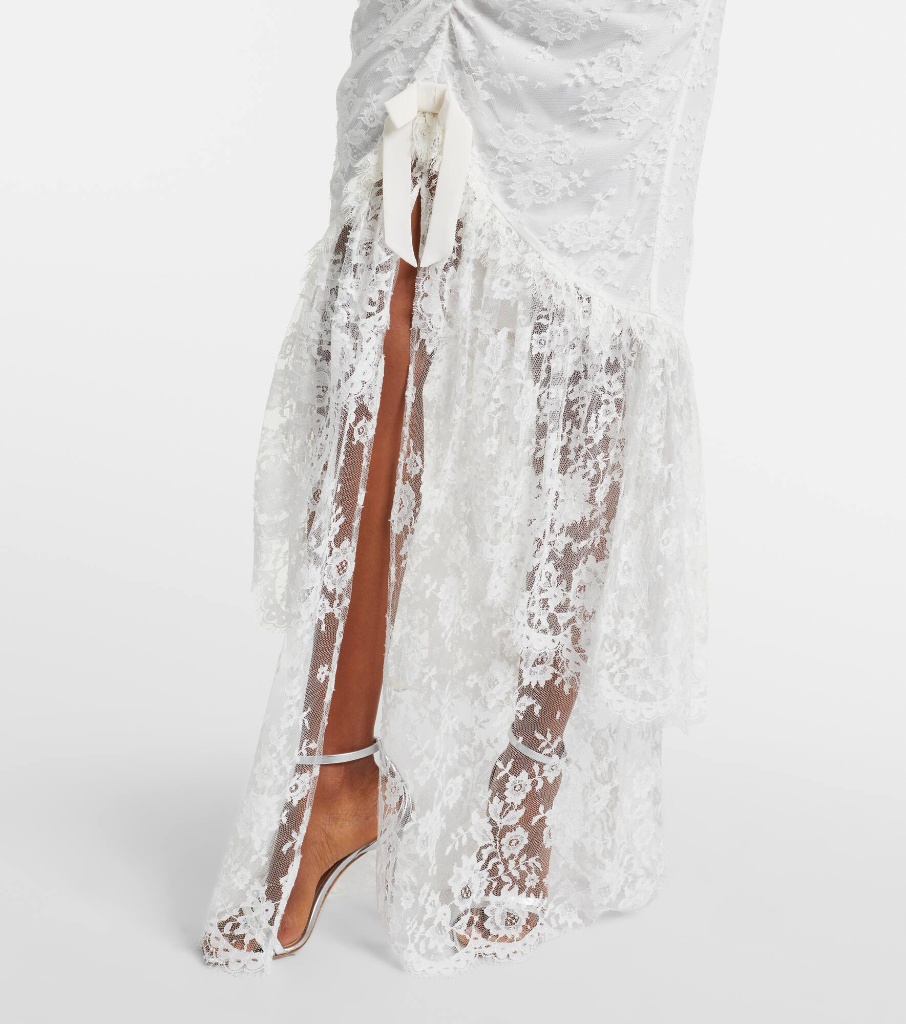 Bow-detail ruched lace gown - 5