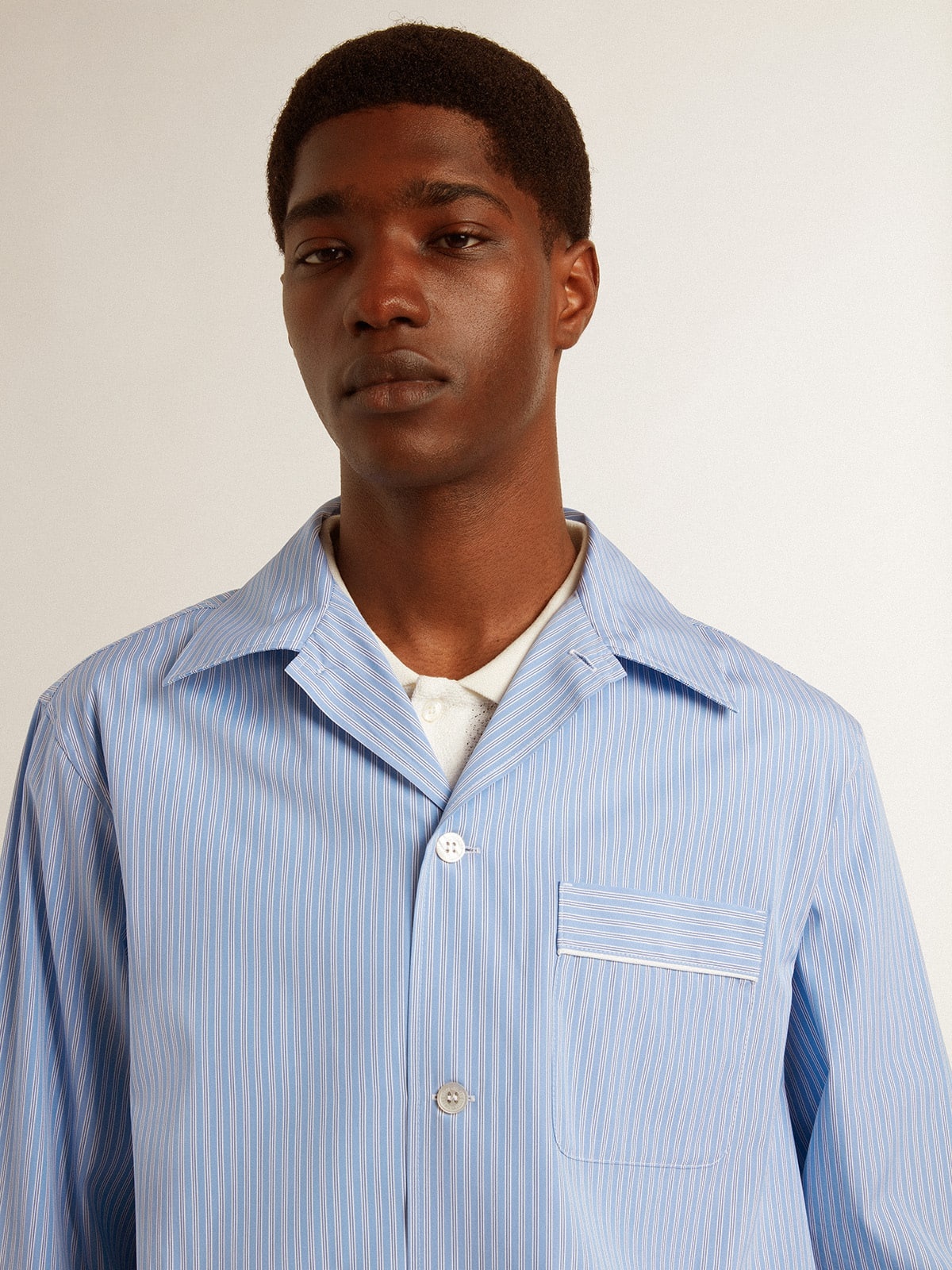 Men's shirt in white and blue striped cotton poplin - 5