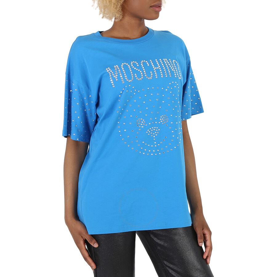 Moschino Blue Crystal Teddy Bear Oversize Cotton T-Shirt - 5
