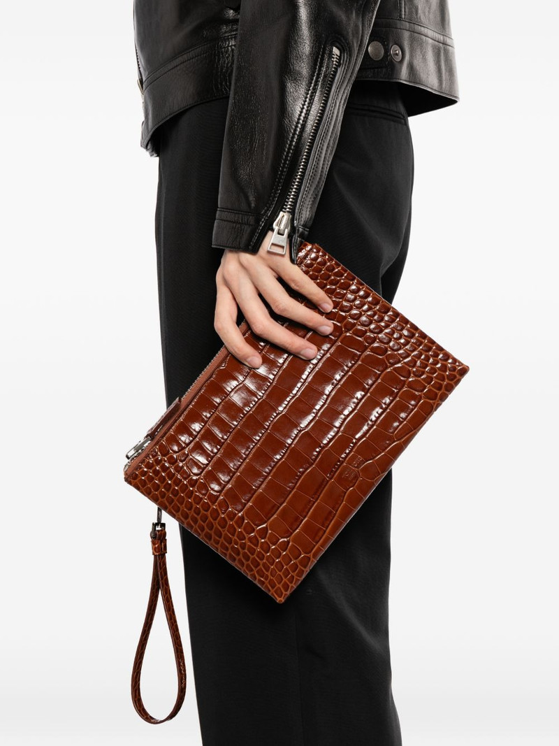 TOM FORD crocodile-effect zip clutch bag outlook