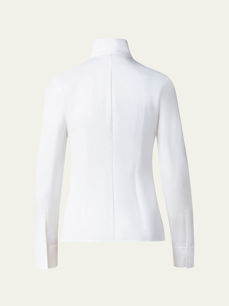 AKRIS Long-Sleeve Notched-Collar Poplin Blouse outlook