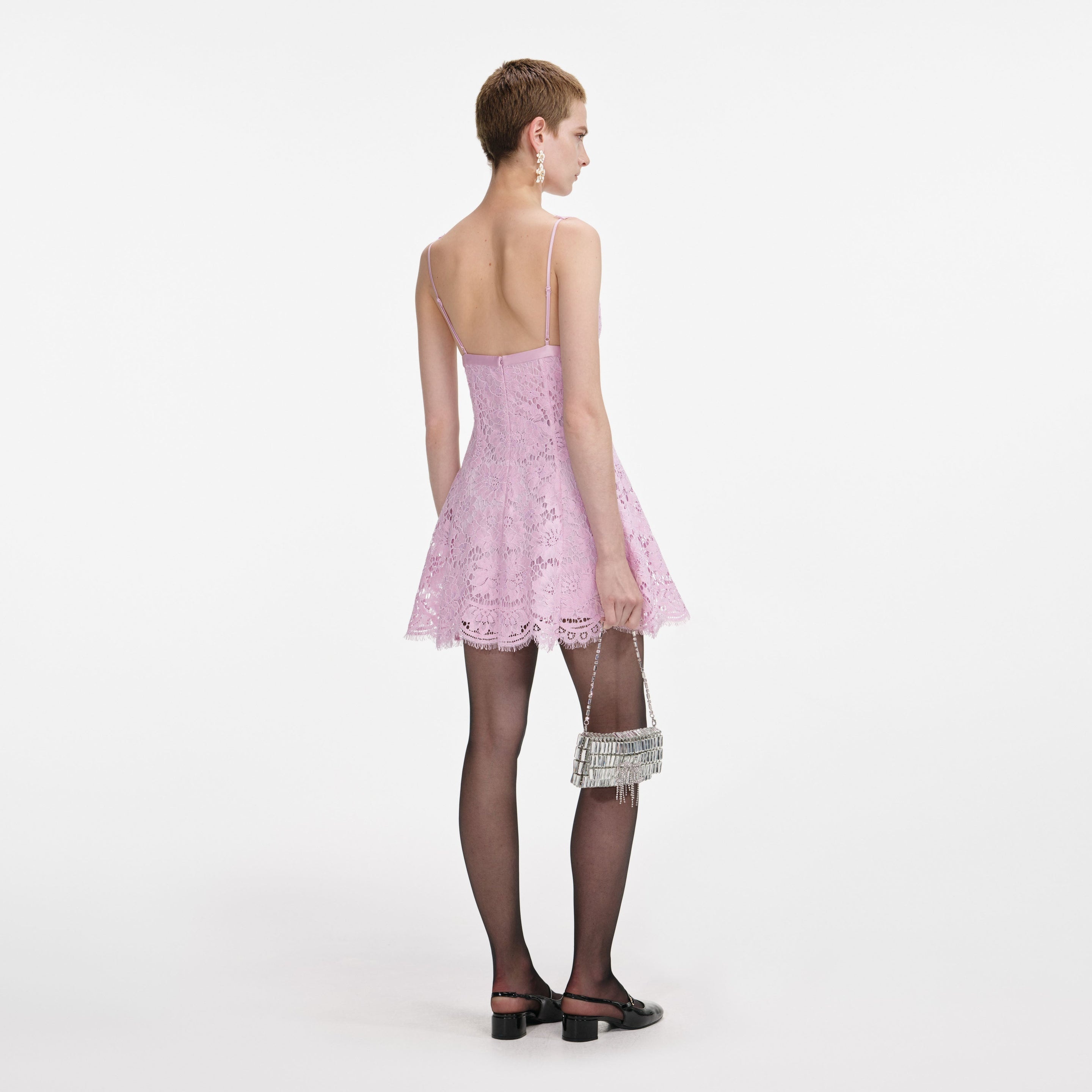 Pink Floral Lace Mini Dress - 3