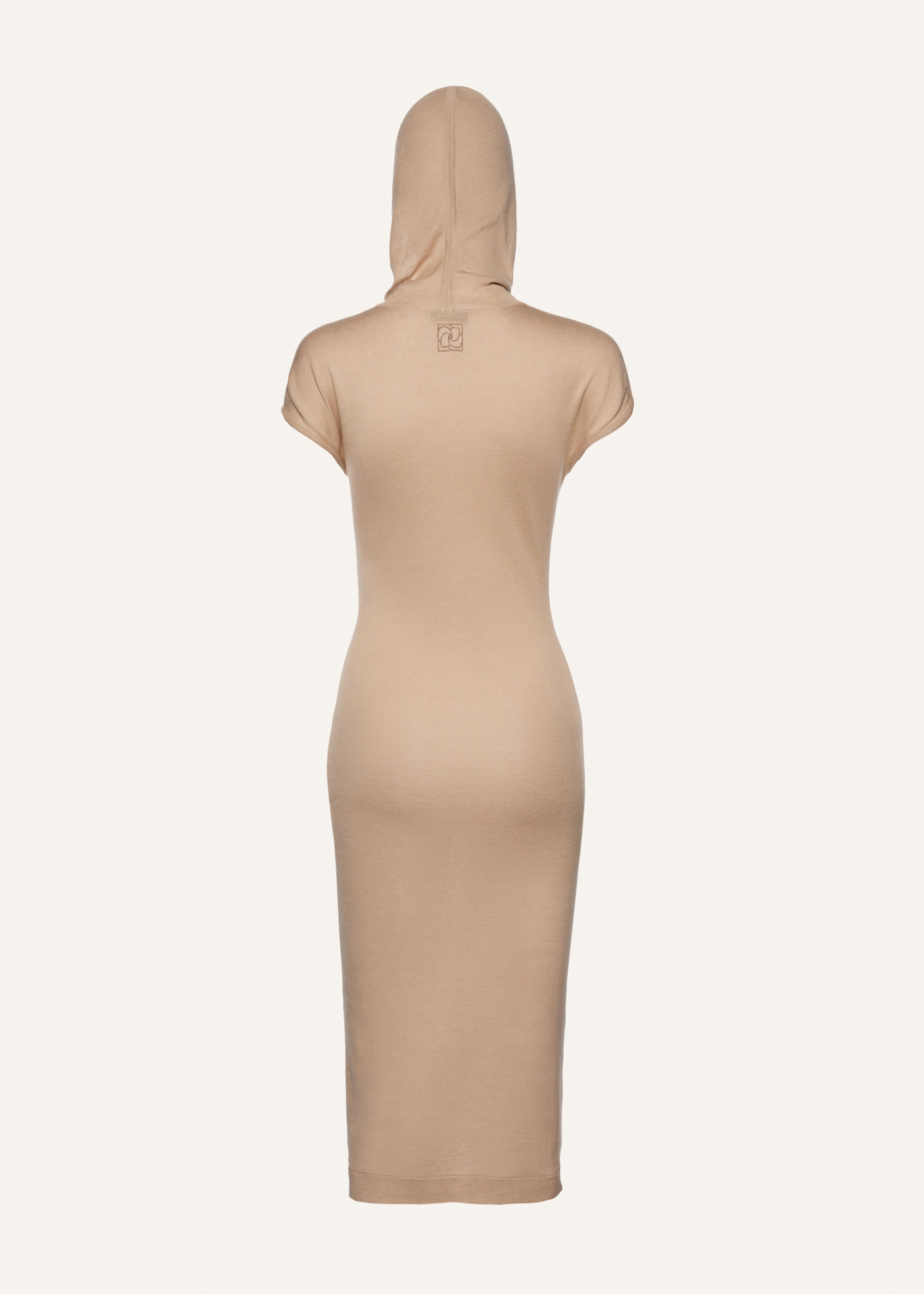 Hooded silk knitwear dress in beige - 2