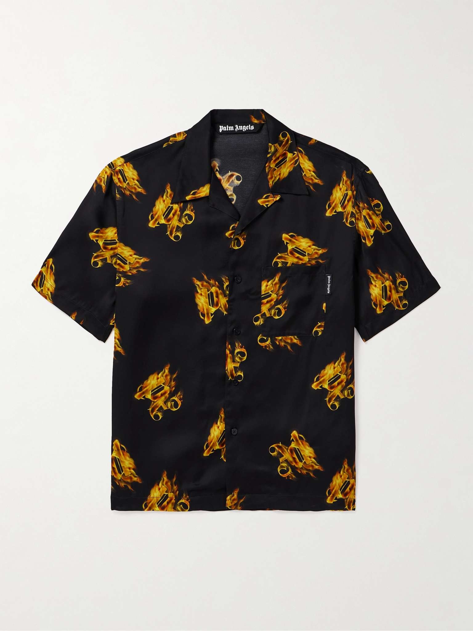 Burning Convertible-Collar Logo-Print Satin Shirt - 1