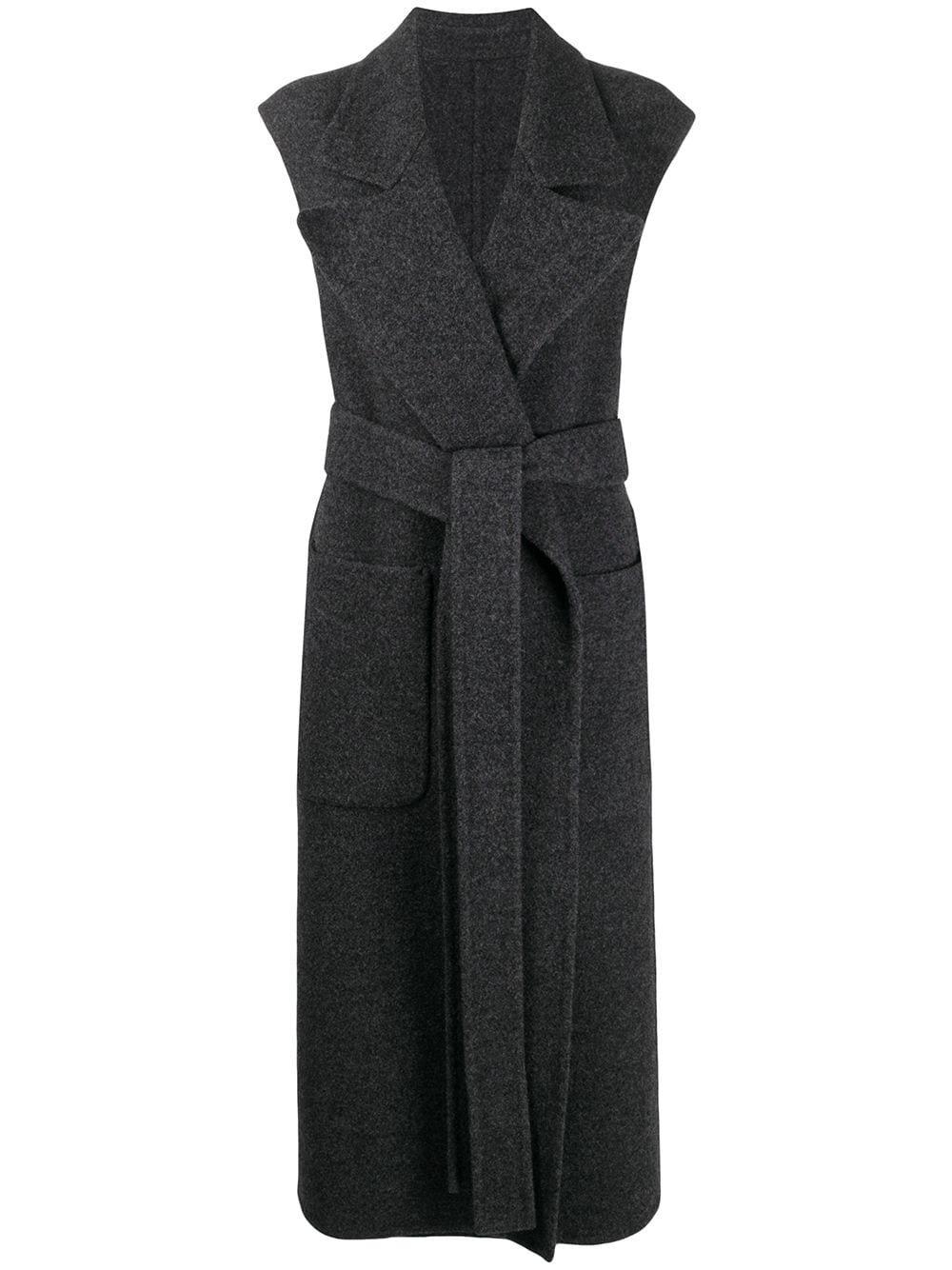 sleeveless wrap-front belted coat - 1