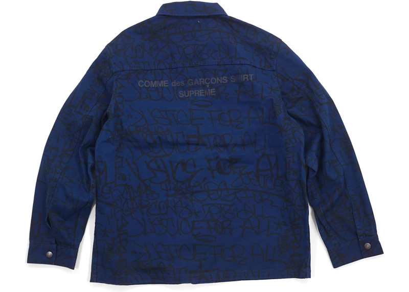 Supreme Supreme Comme des Garcons SHIRT Printed Canvas Chore Coat Navy outlook