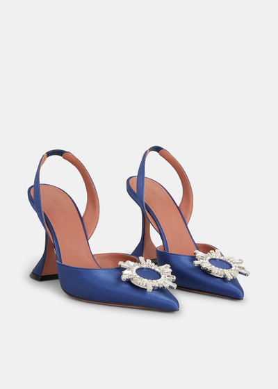 Amina Muaddi Navy Satin Begum Slingback Pumps outlook