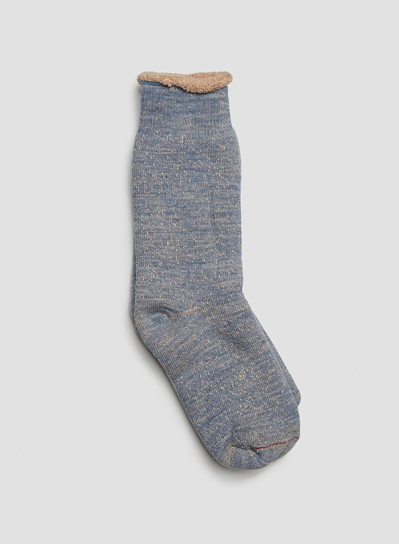 Rototo Double Face Crew Sock in Blue/Brown 3