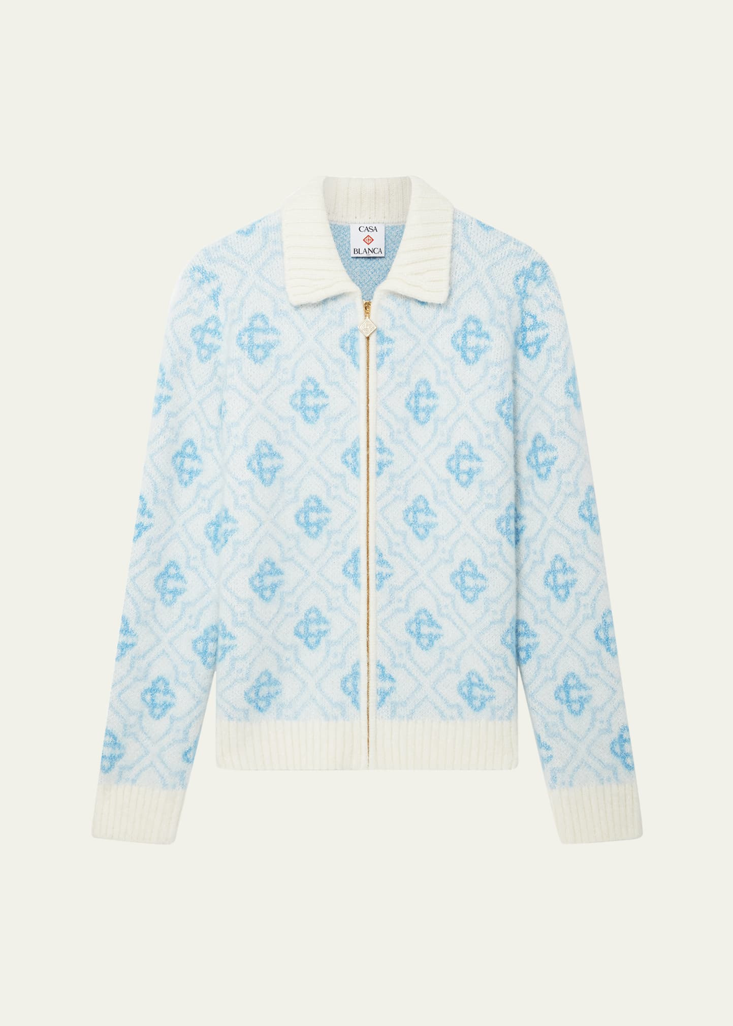 Men's Wool Monogram Full-Zip Sweater - 1