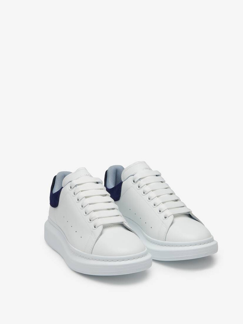 Alexander McQueen Men's Oversized Sneaker in White/navy/light Blue outlook