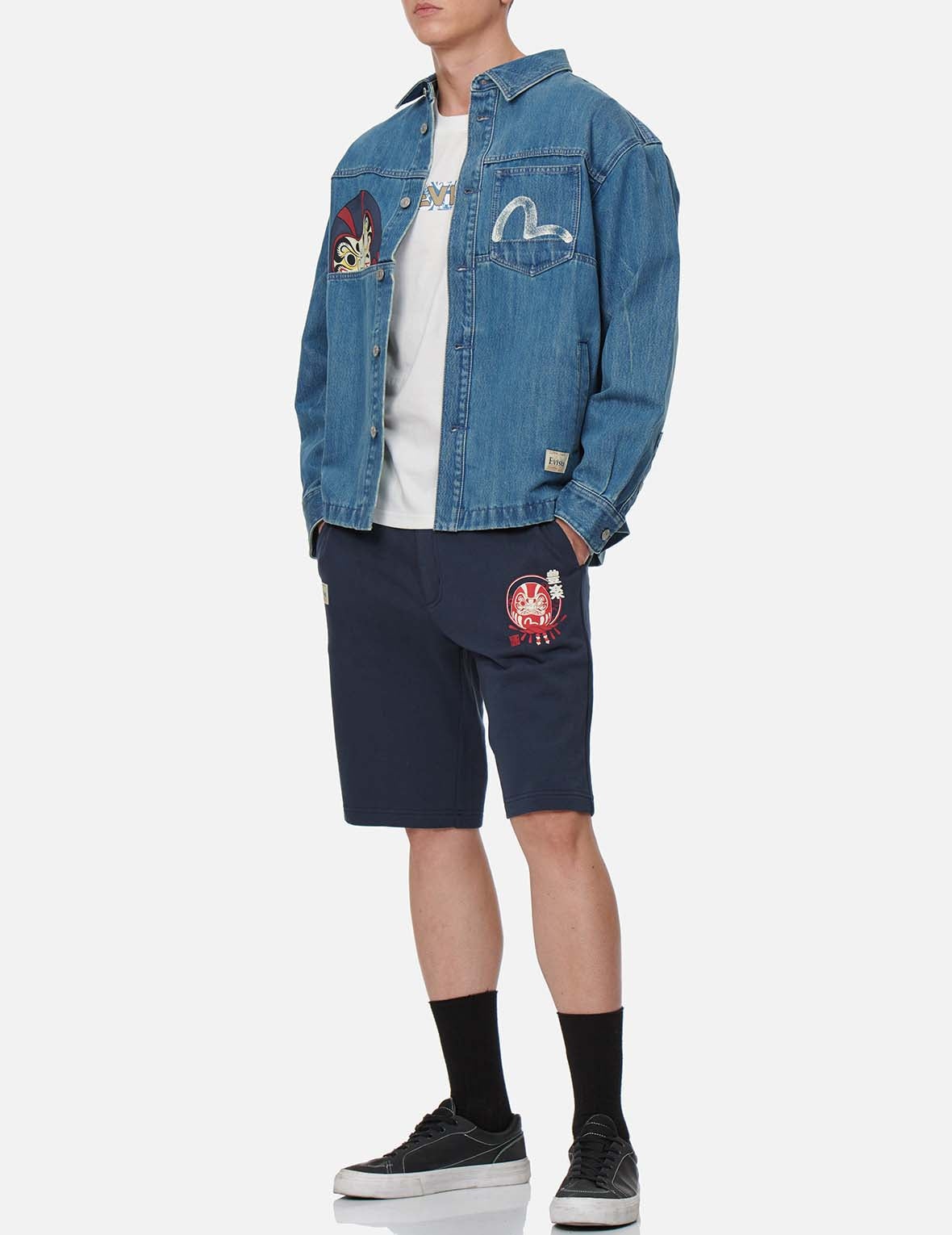 Vintage Daruma Print Denim Shirt Jacket - 3