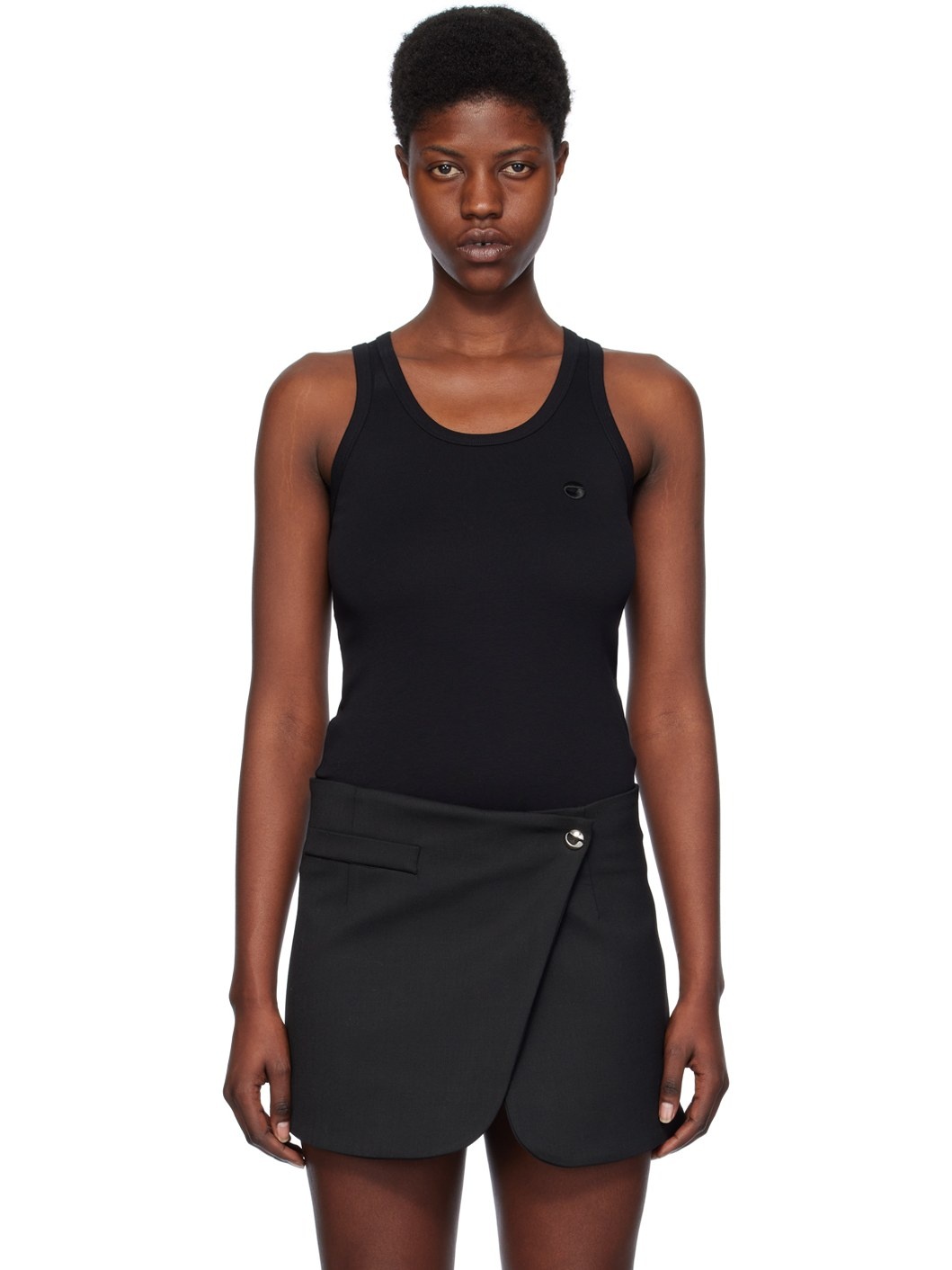 Black Embroidered Tank Top - 1