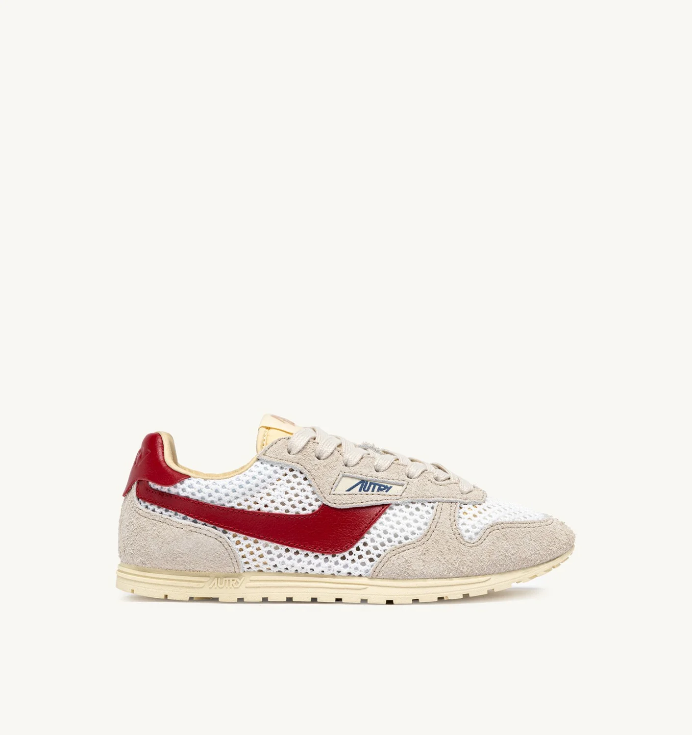 WINDSPIN SNEAKERS IN WHITE SAND AND RED MESH AND LEATHER - 1