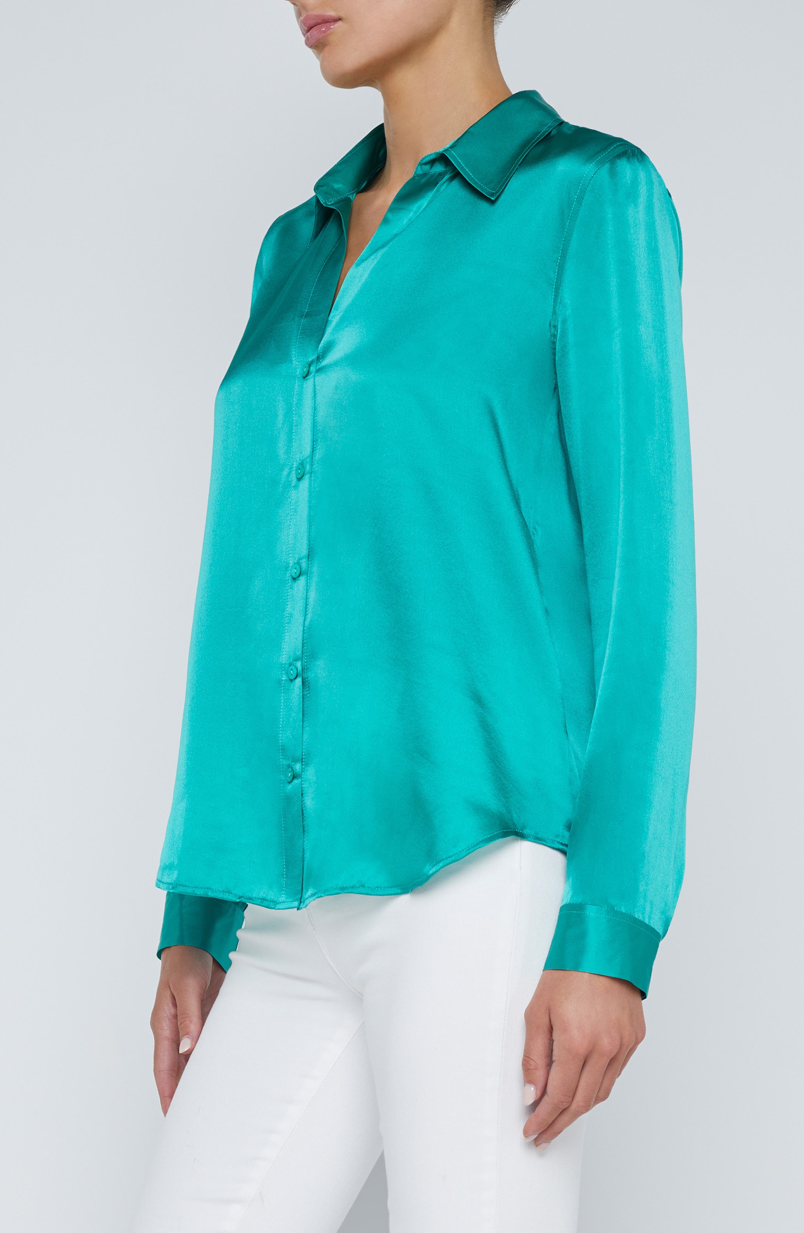 L'AGENCE Tyler Silk Blouse in Bright Jad at Nordstrom - 3
