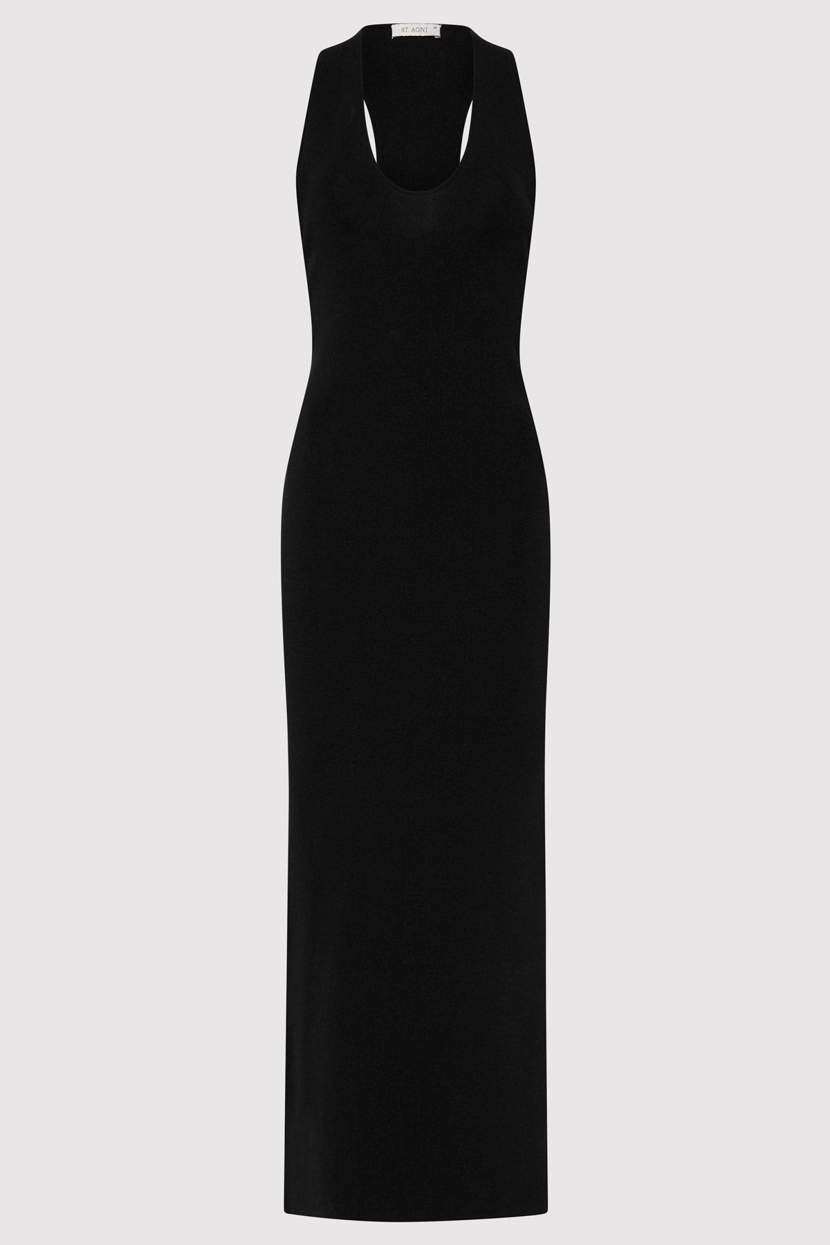 Plunge Neck Knit Dress - Black - 1