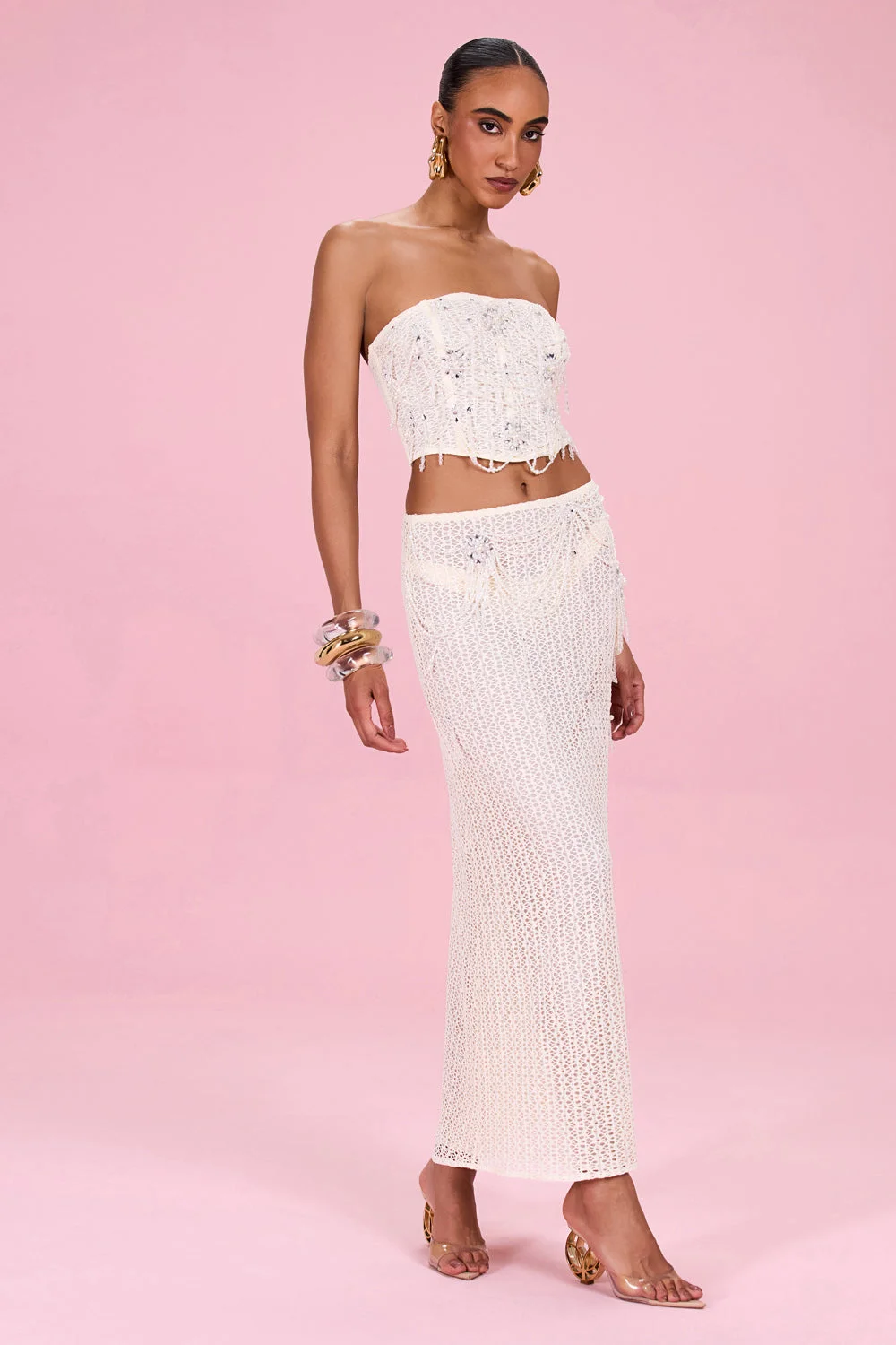 PEARL MESH EMBROIDERED MAXI SKIRT - 1
