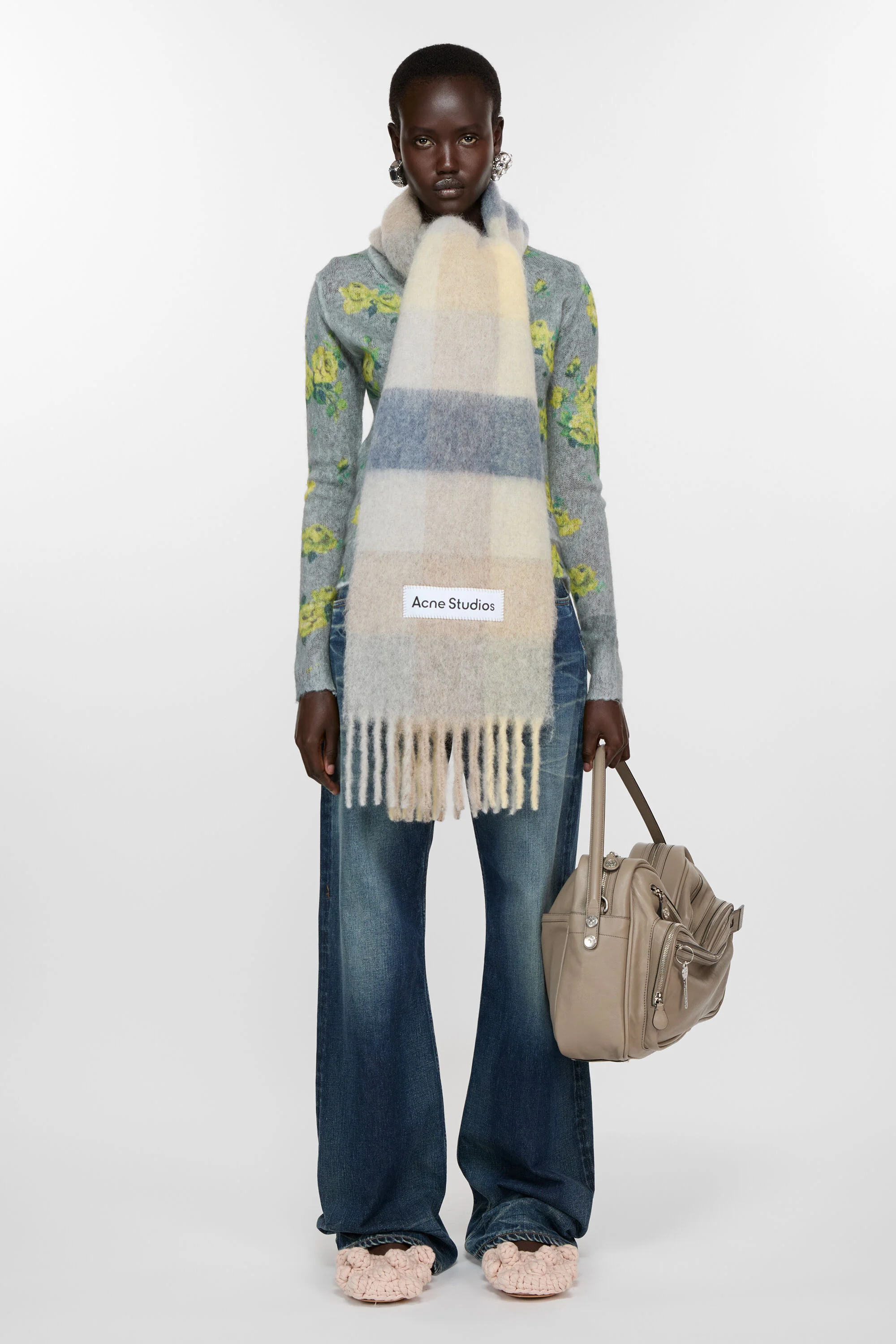Mohair checked scarf - Vanilla/beige/lavender - 2