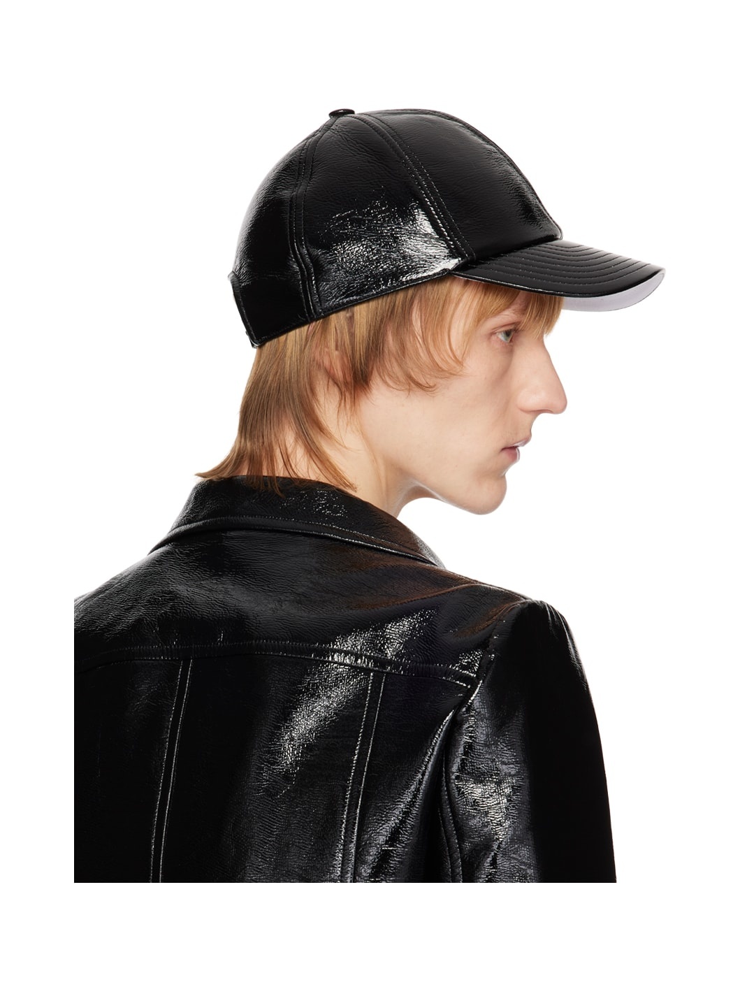 Black Faux-Leather Logo Cap - 3