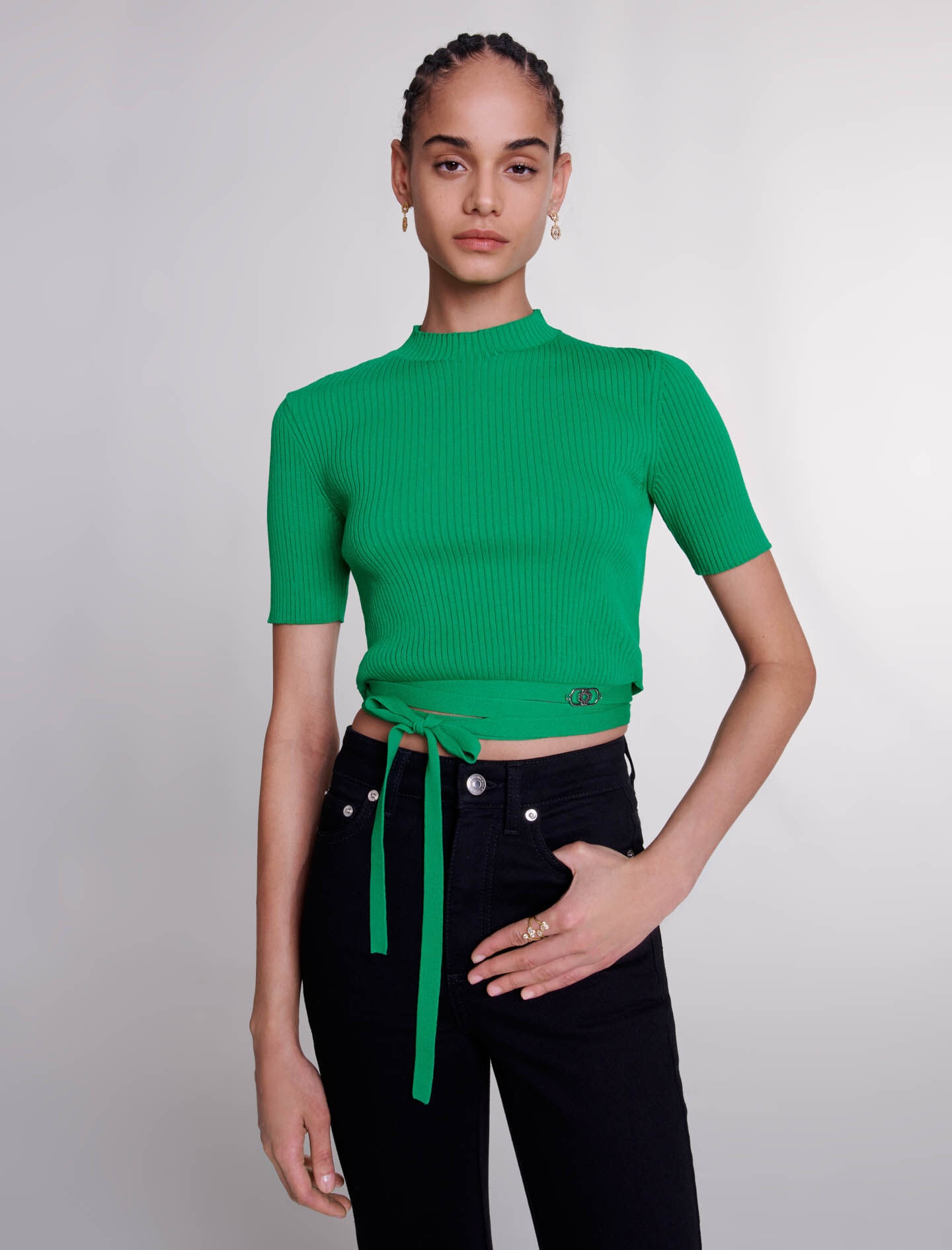 Knit crop top with ties - 6