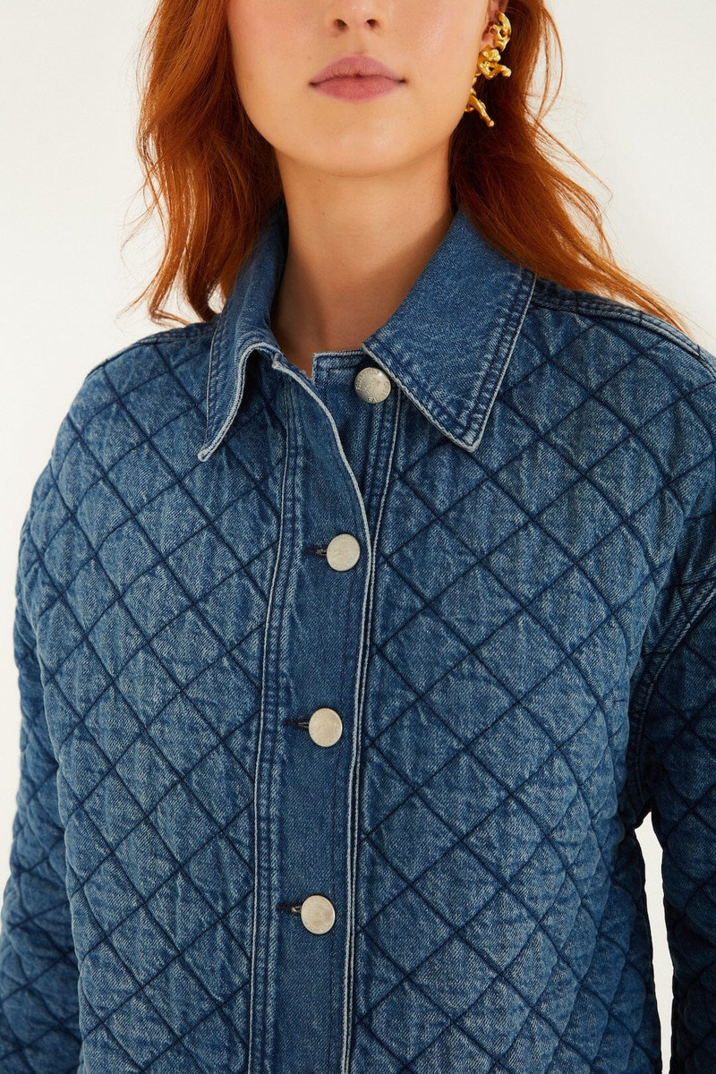 Denim Buttoned Quilted Bomber Jacket 2