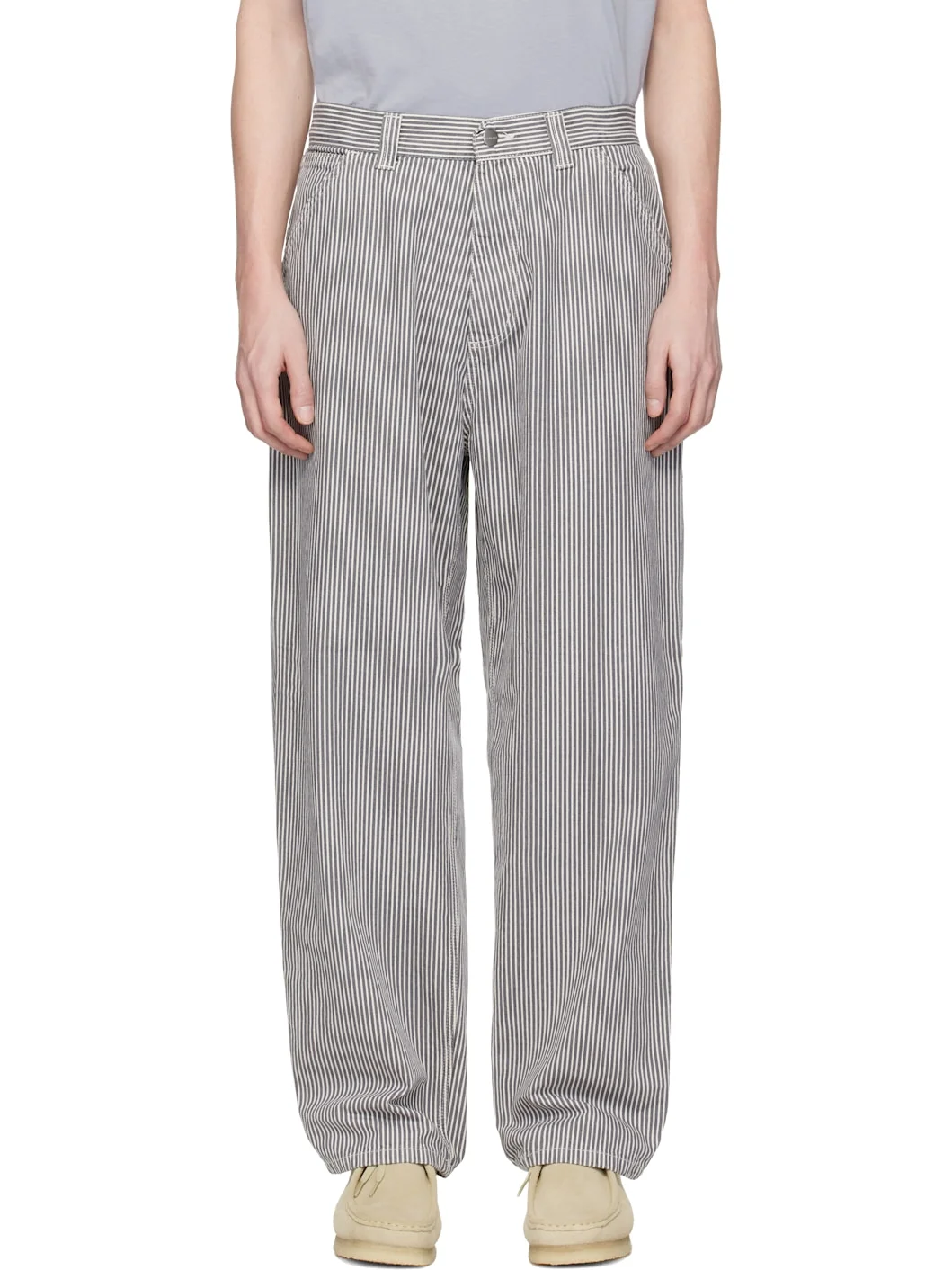 Gray & White Mercer Stripe Single Knee Trousers - 1