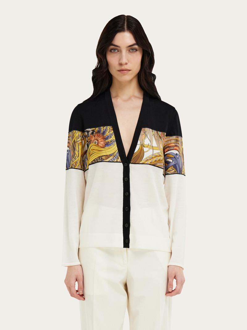 FERRAGAMO V-neck cardigan with silk inserts outlook