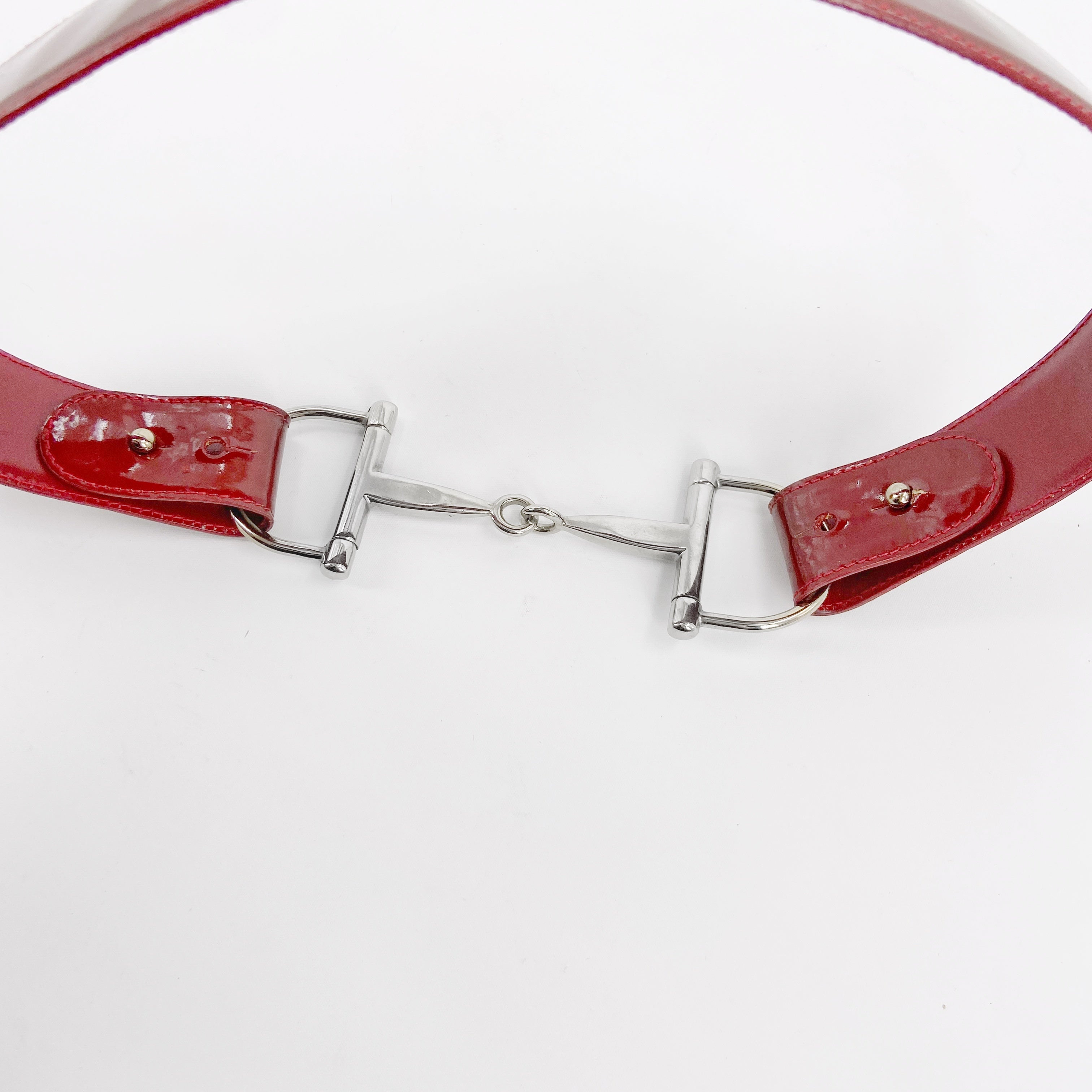 Gucci Fall 1995 Tom Ford Red Horsebit Patent Leather Belt 28 - 16