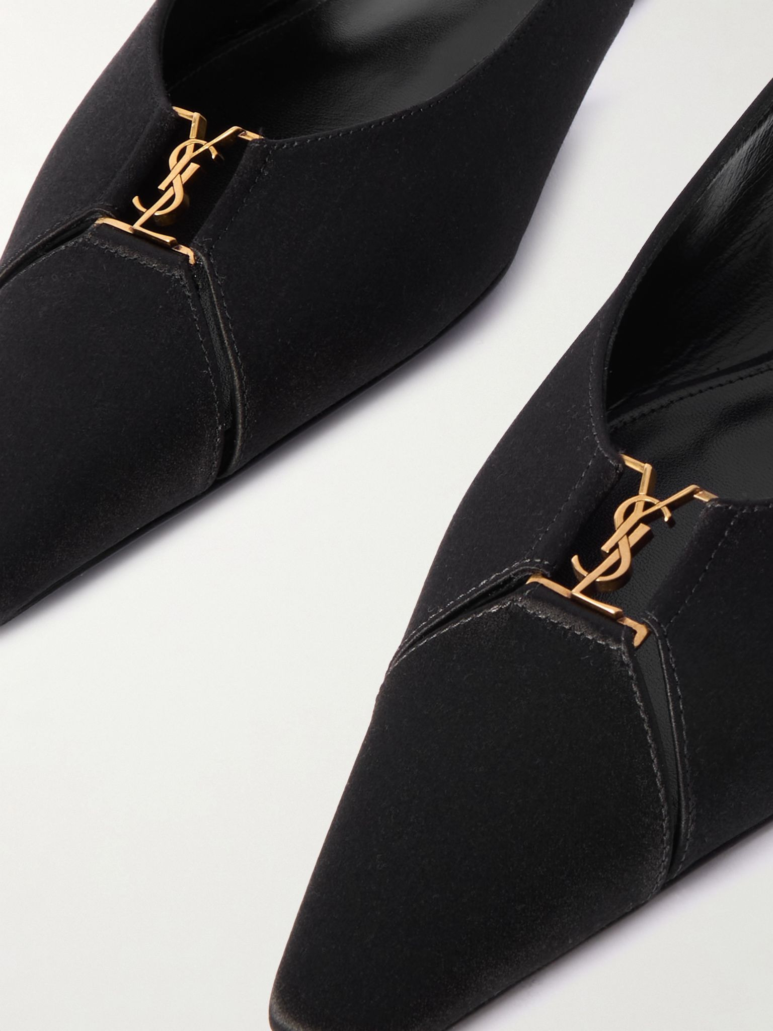 Babylone embellished crepe point-toe slingback flats Black - 4