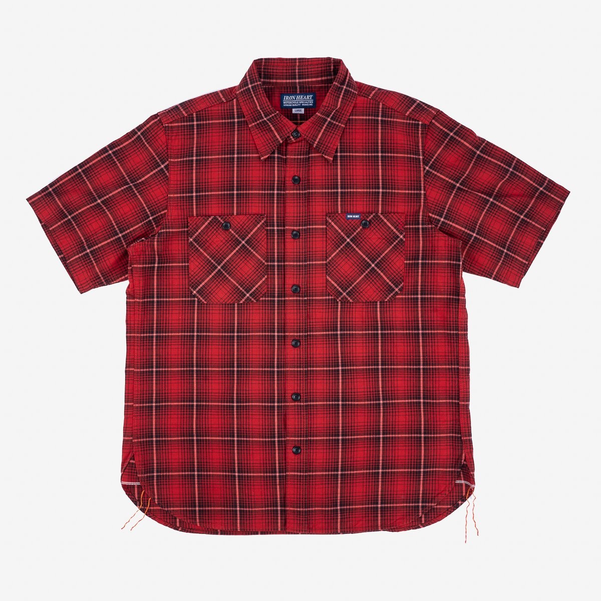 IHSH-392-RED 5oz Selvedge Short Sleeved Work Shirt - Red Vintage Check - 1