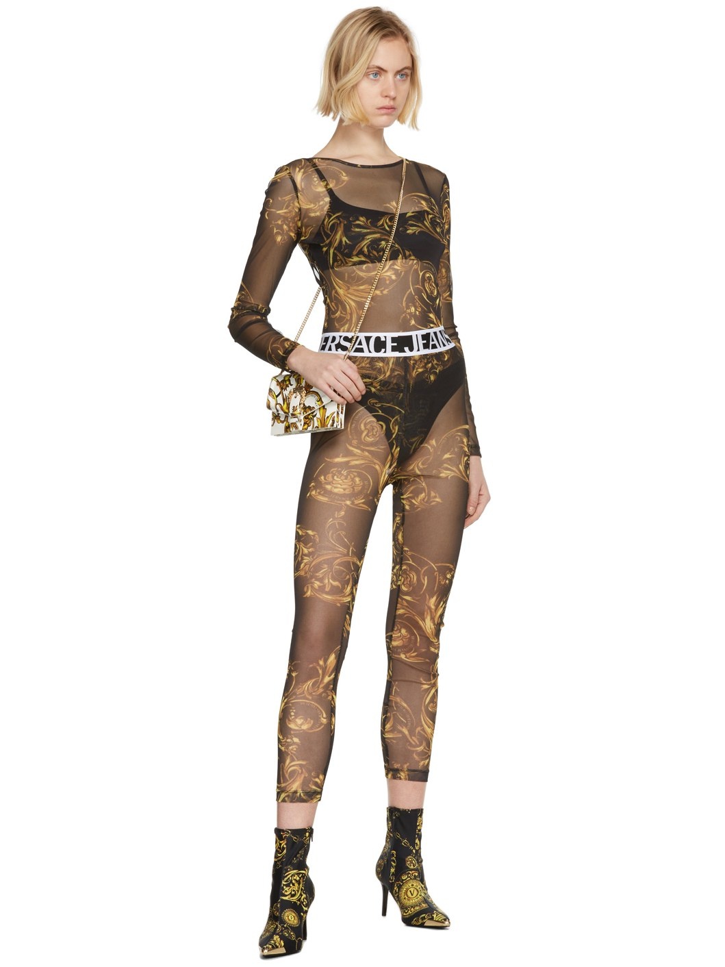 Black Mesh Regalia Baroque Bodysuit - 5