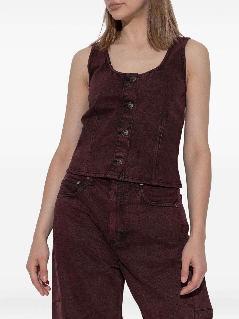 denim button-front top - 3