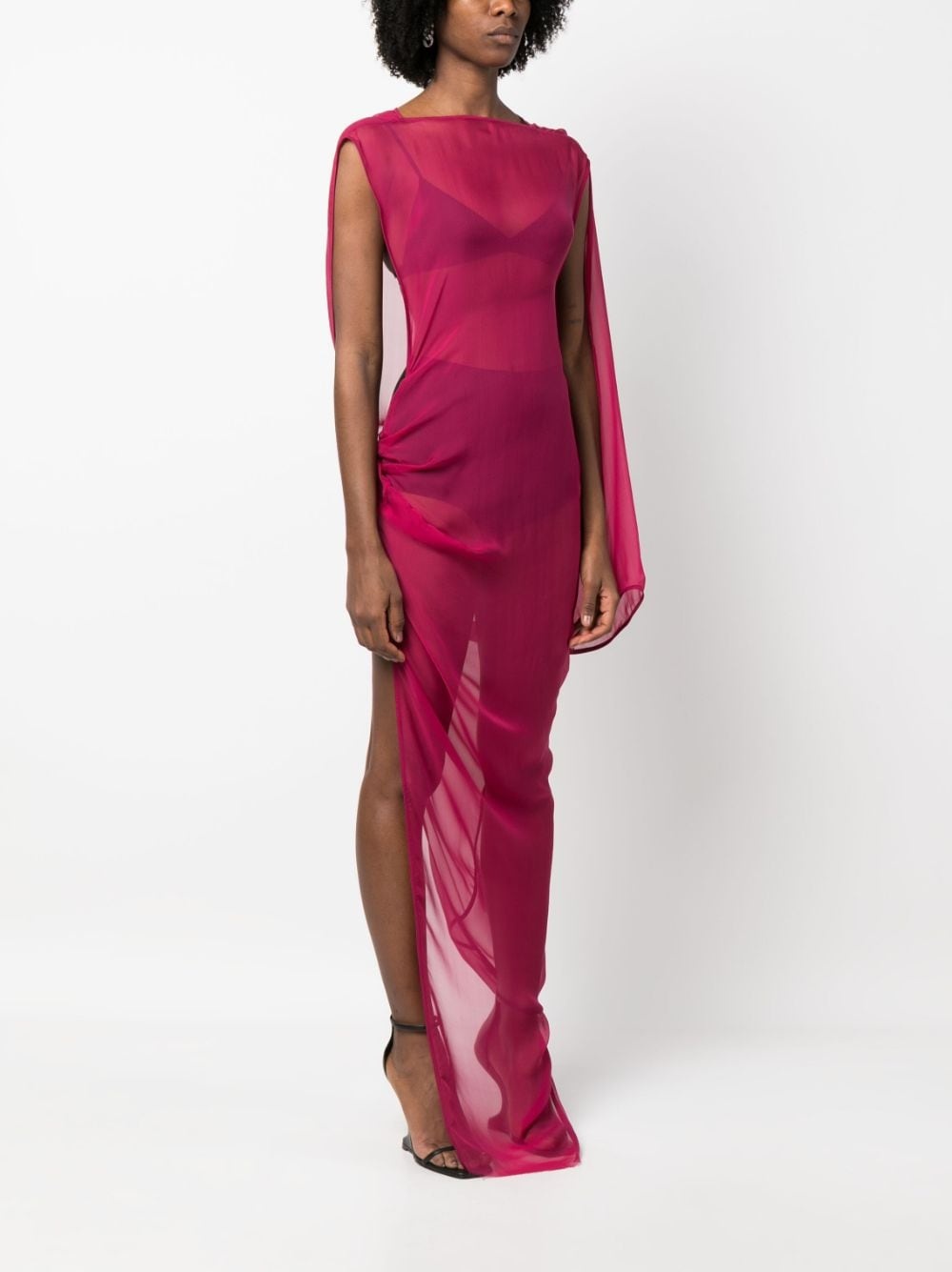 draped asymmetric long dress - 3