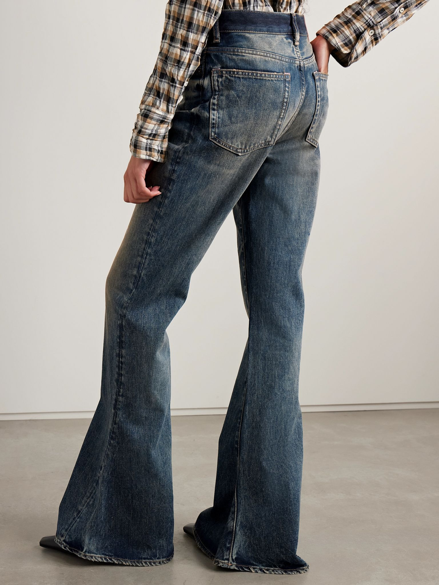 2024 distressed high-rise slim-fit flared organic jeans Blue - 4