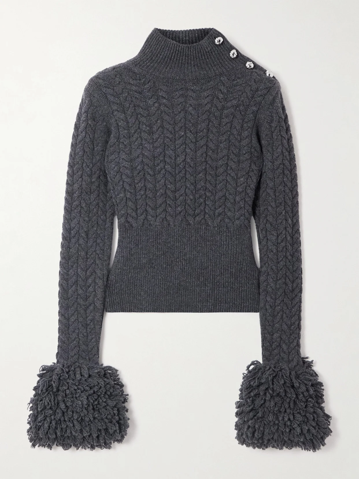 Cropped Fringed Cable-knit Merino Wool And Cashmere-blend Sweater - 1