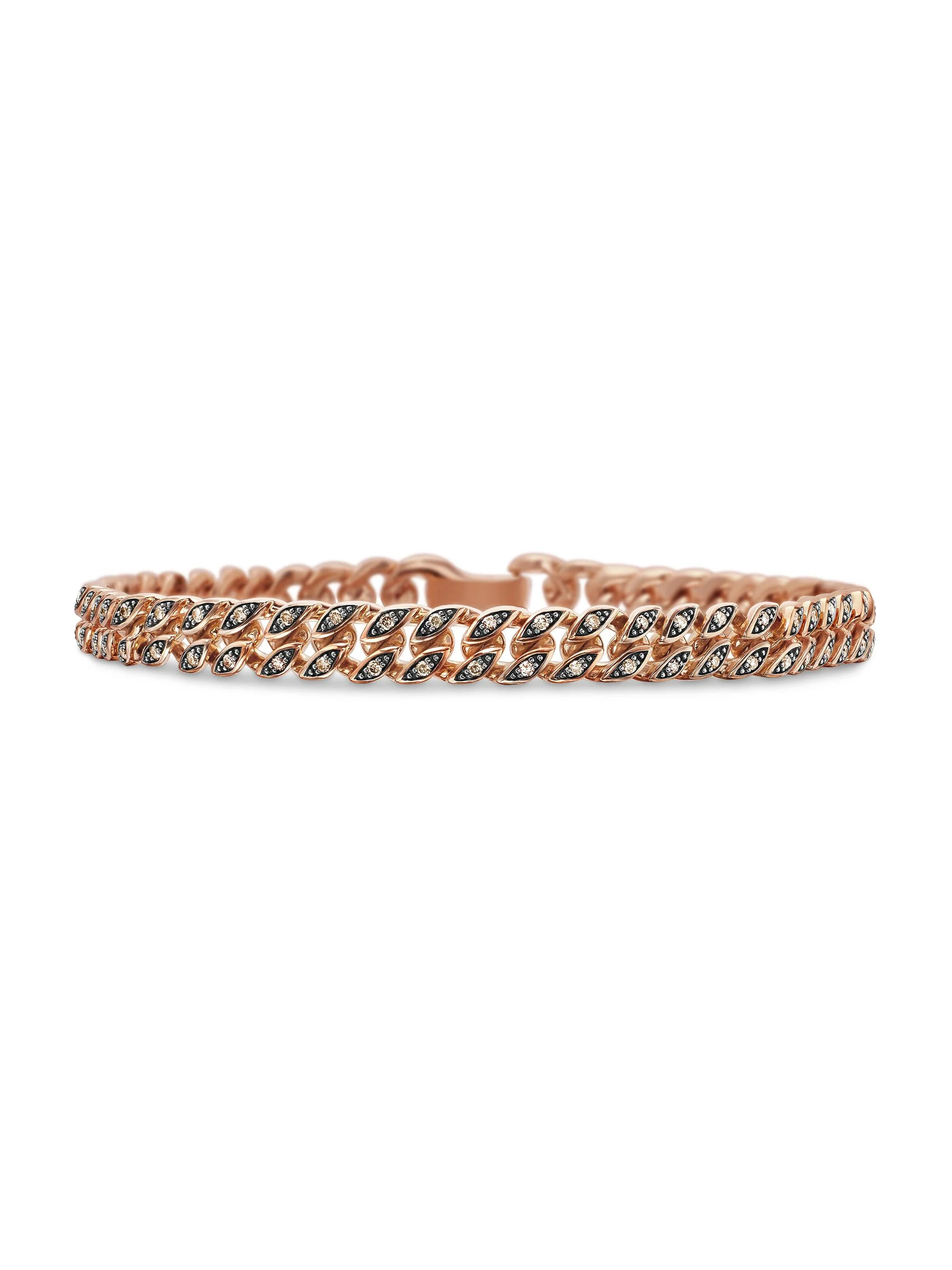 Men's Curb Chain Bracelet in 18K Rose Gold - Cognac Diamond - 1