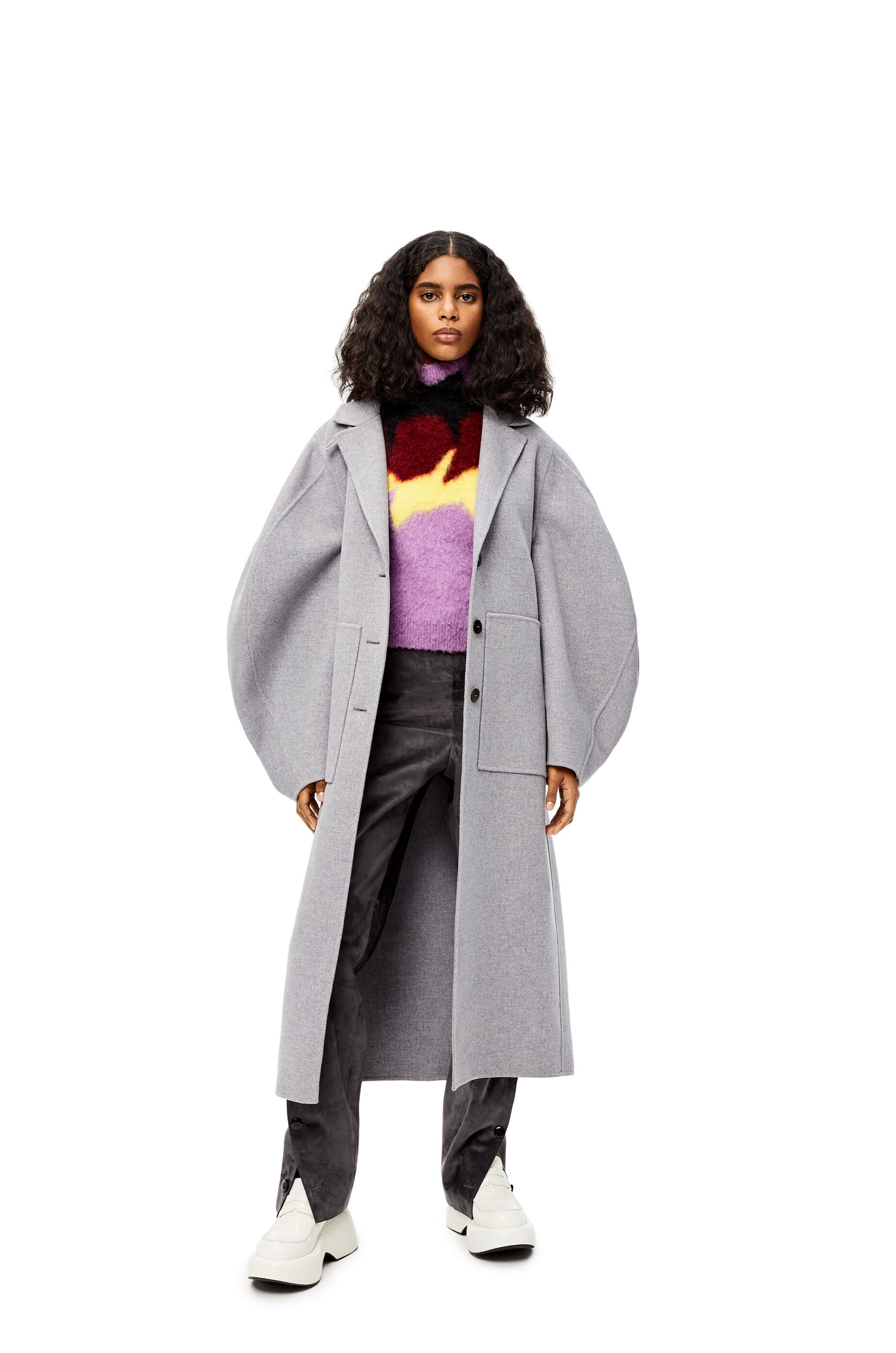 Circular sleeve belted coat in wool and cashmere - 2