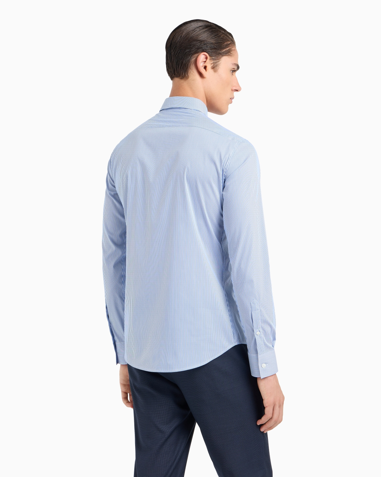 Shirt with a small Italian collar in stretch cotton with jacquard micro-stripes - 3