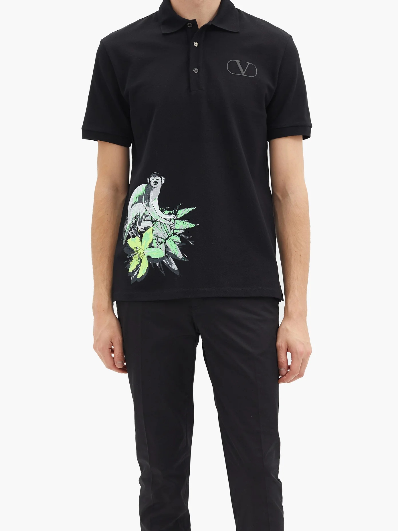 Monkey-print cotton-piqué polo shirt - 6