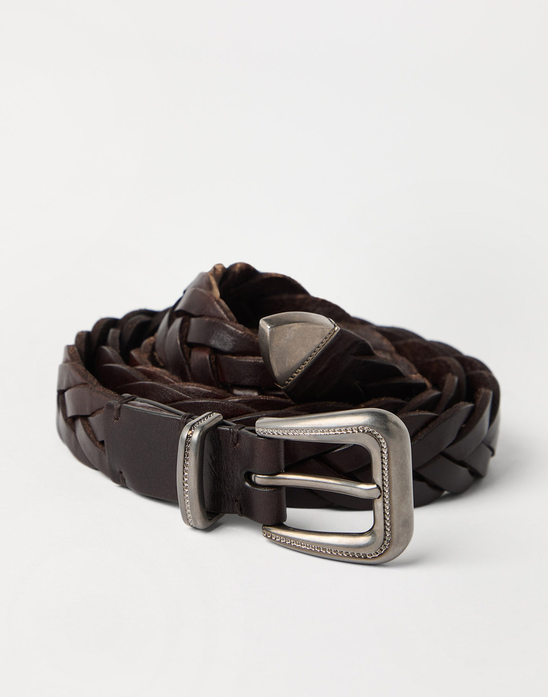 Brunello Cucinelli Braided leather belt with monili outlook