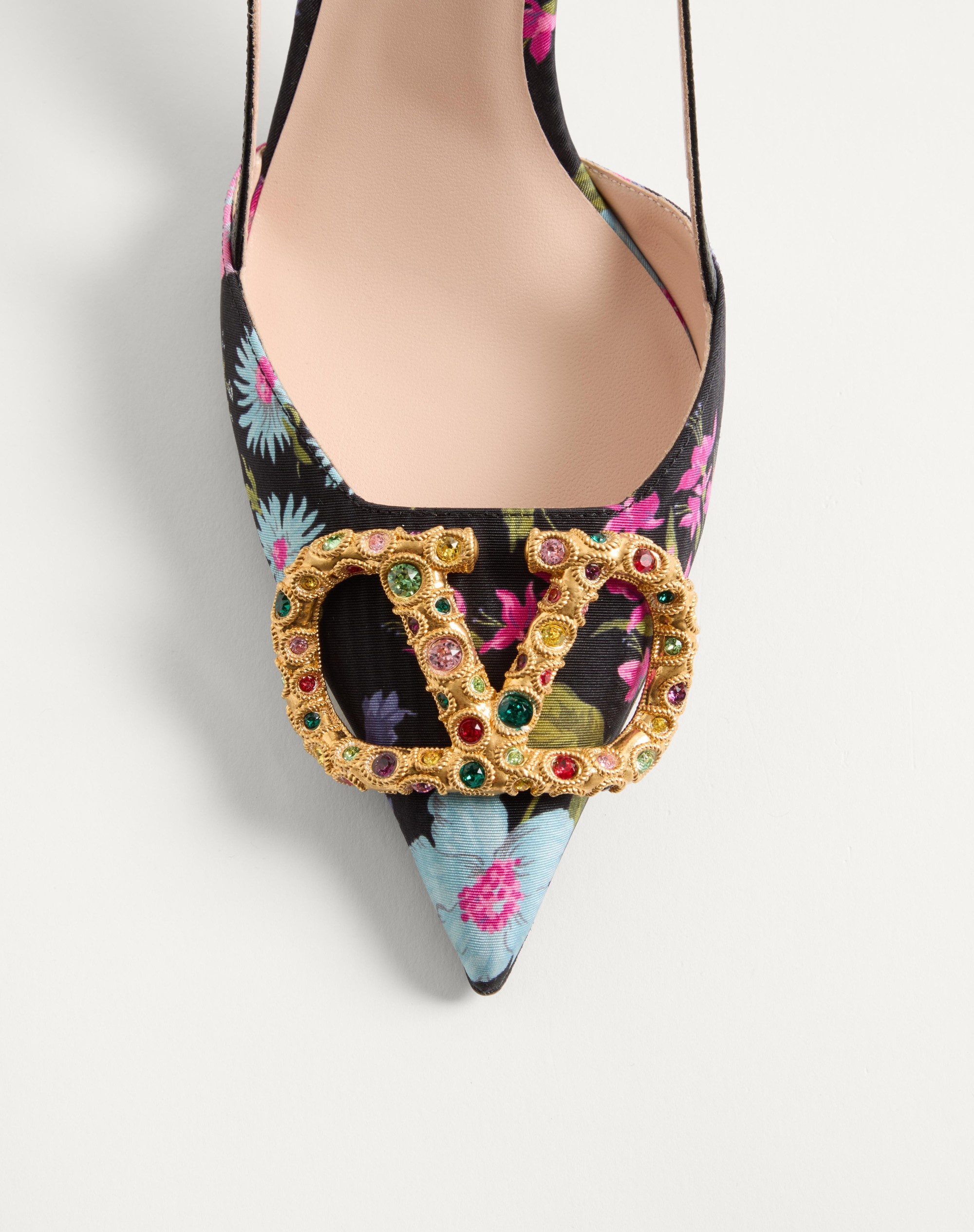 VLOGO SIGNATURE SLINGBACK PUMPS IN PAPIER FLORAL MOIRÉ FABRIC 80MM - 4