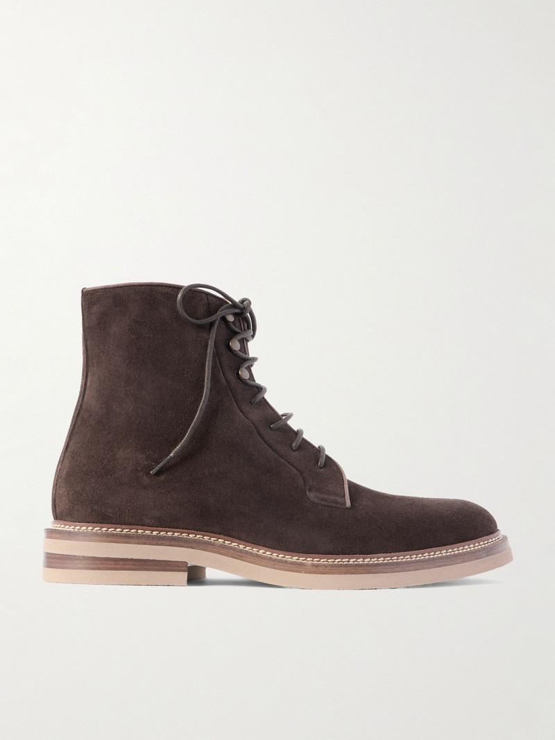 Suede Lace-Up Boots Dark brown 1
