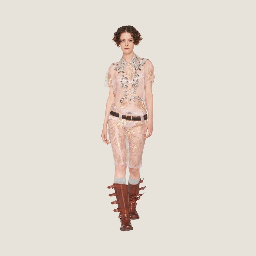 Chantilly lace dress with embroidered collar - 1