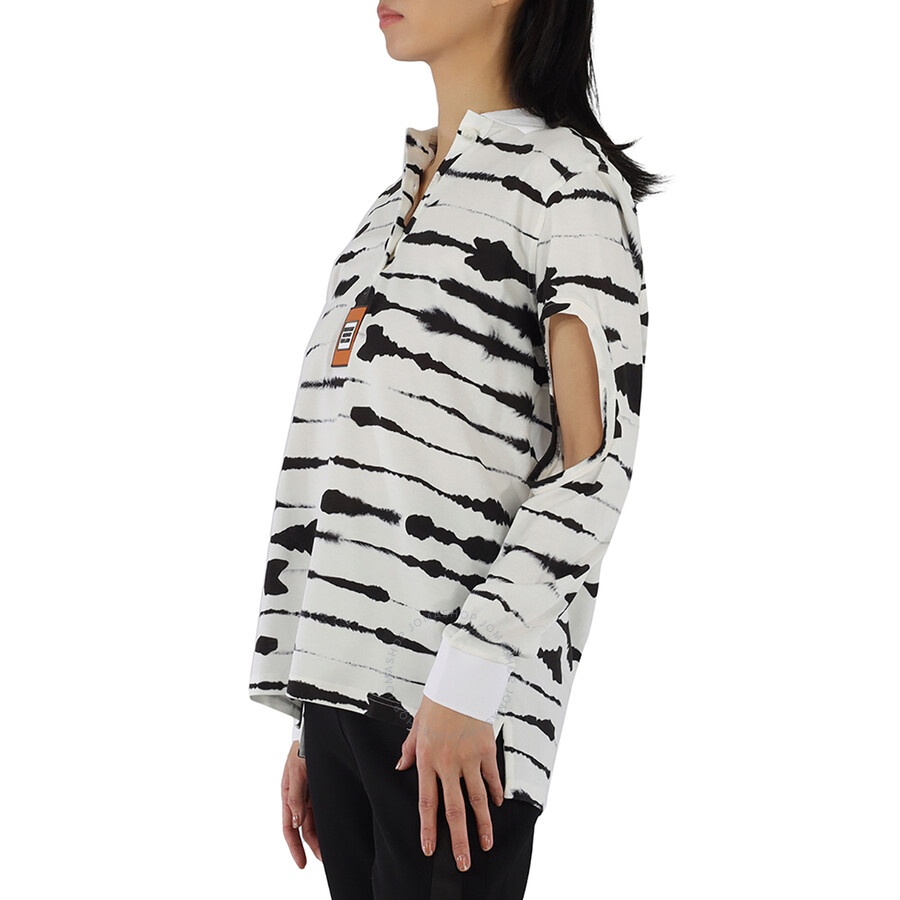 Burberry Ladies Monochrome Watercolor Printed Cotton Polo Shirt - 2