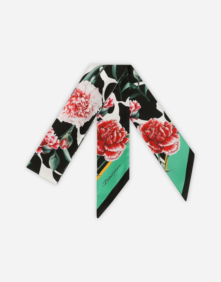 Carnation-print twill headscarf - 1