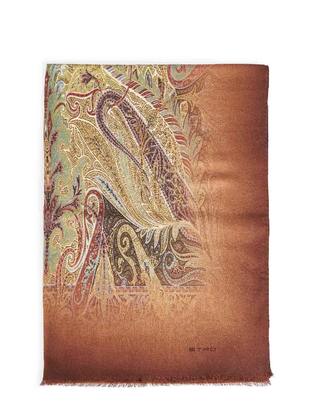 Etro Men Brown Wool Printed Scarf With Paisley Pattern - 1