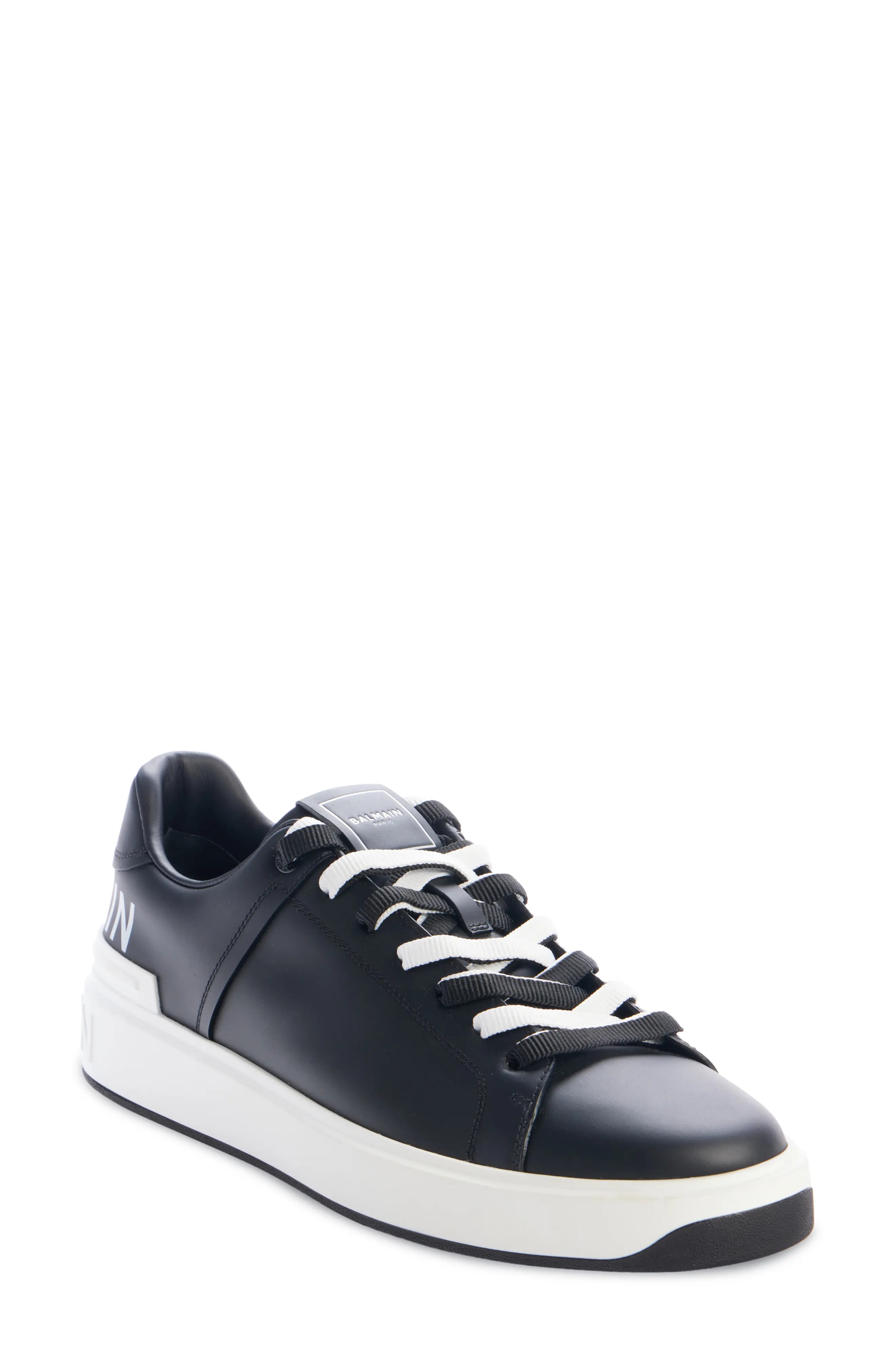 Balmain B Court Logo Calfskin Low Top Sneaker in Eab Black