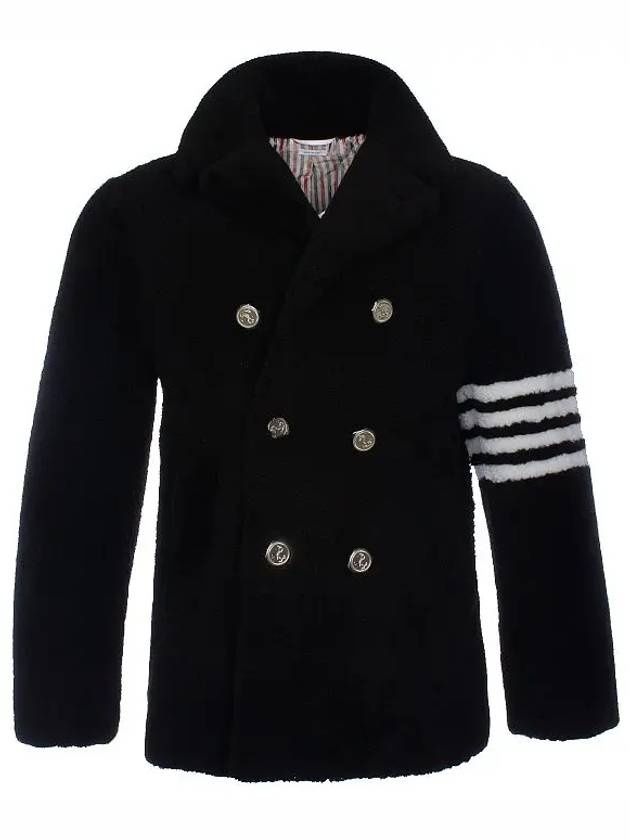 Men's 4 Bar Unconstructed Classic Shearling Pea Coat Black - 7