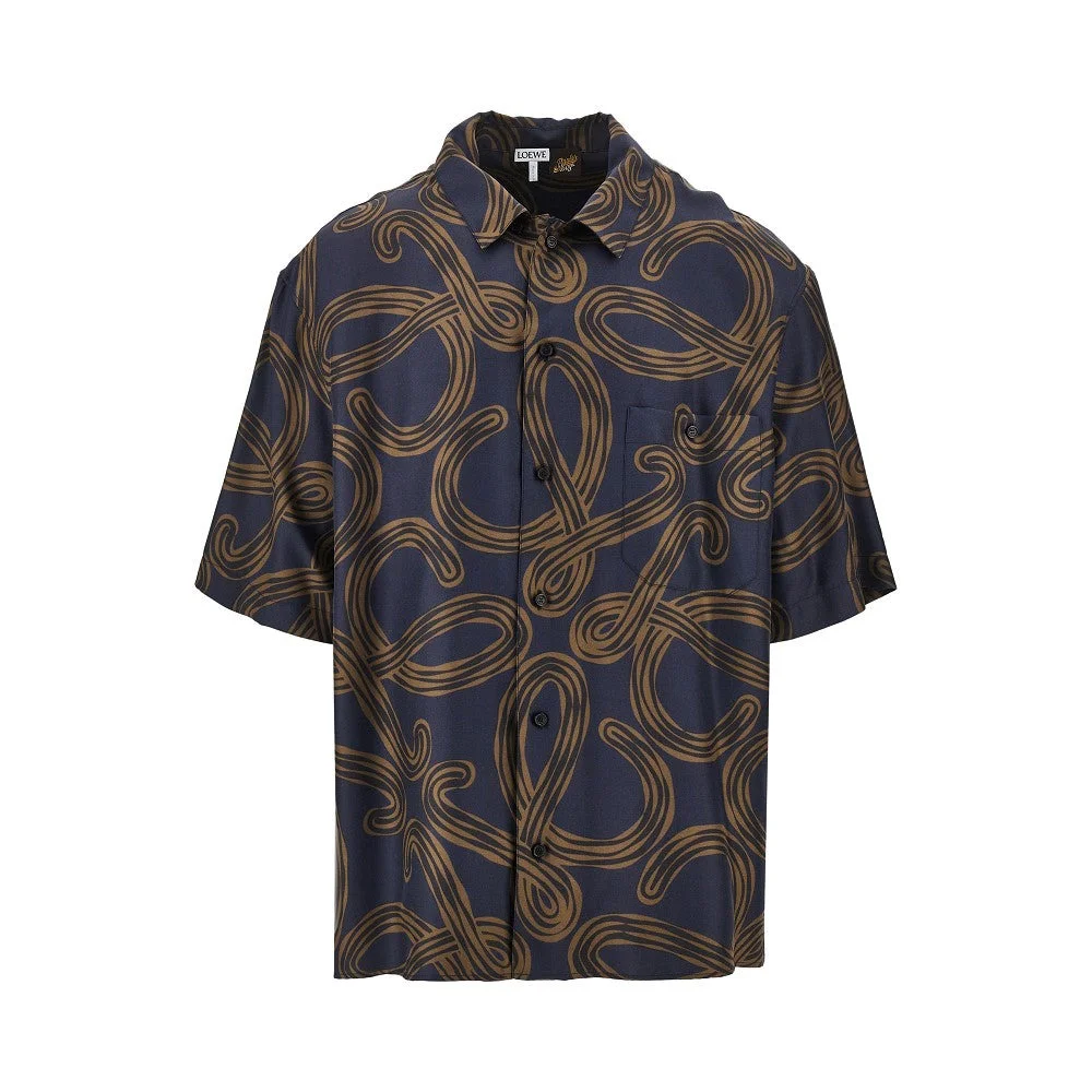 Loewe Anagram Print Silk Shirt Blue Men - 1